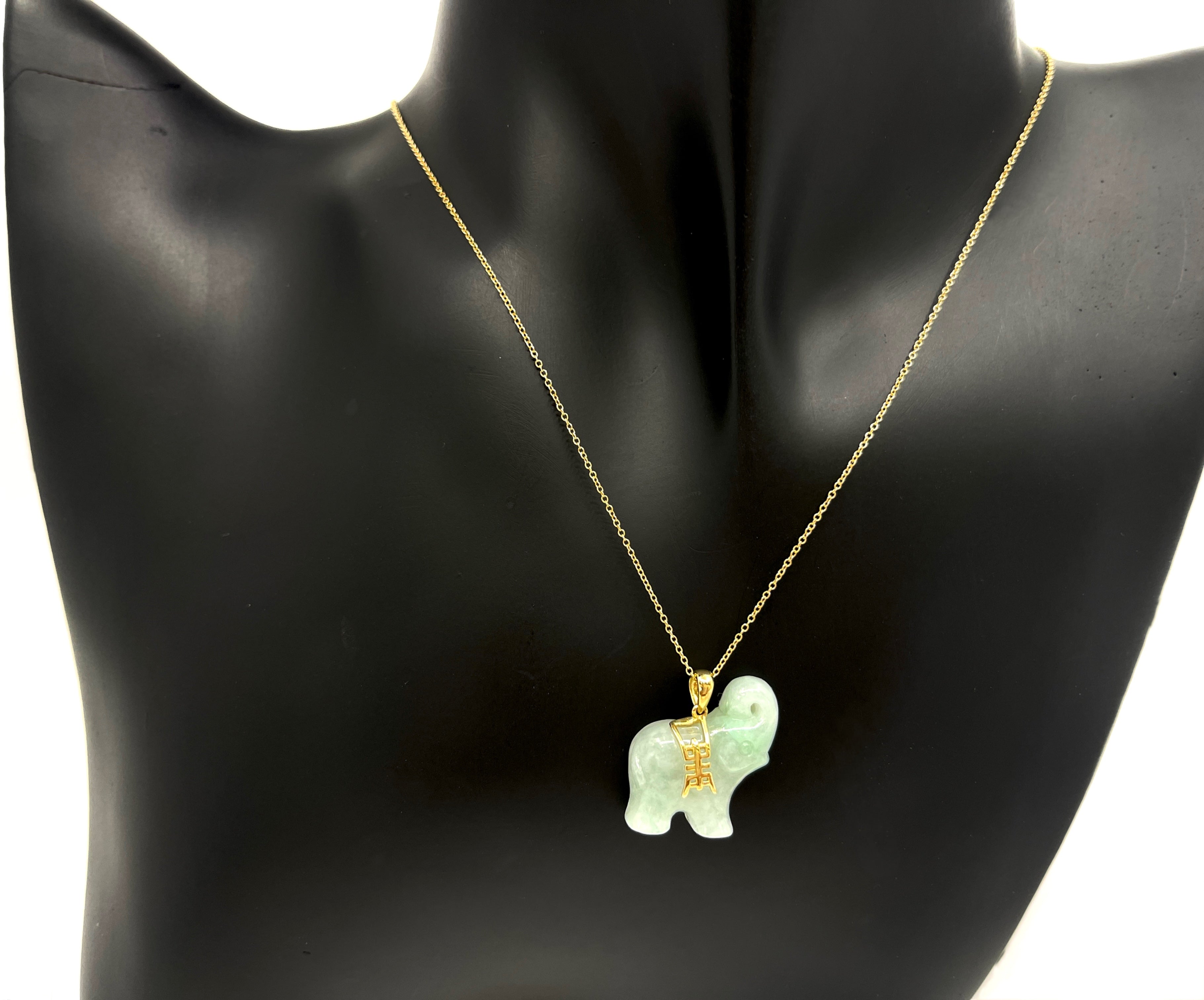 10K Gold Jadeite Elephant Pendant - yellow gold
