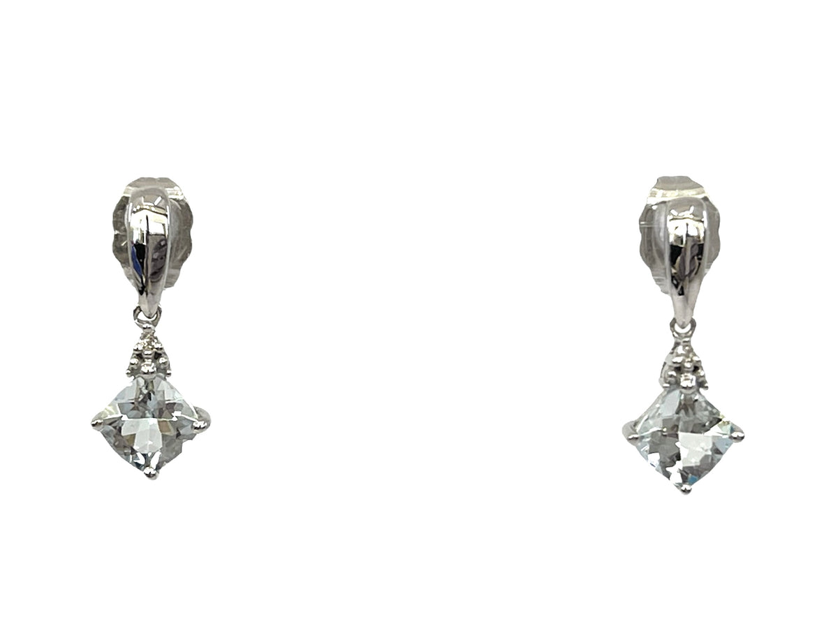10K White Gold 1.10cttw Aquamarine and 0.012cttw Diamond Dangle Earrings