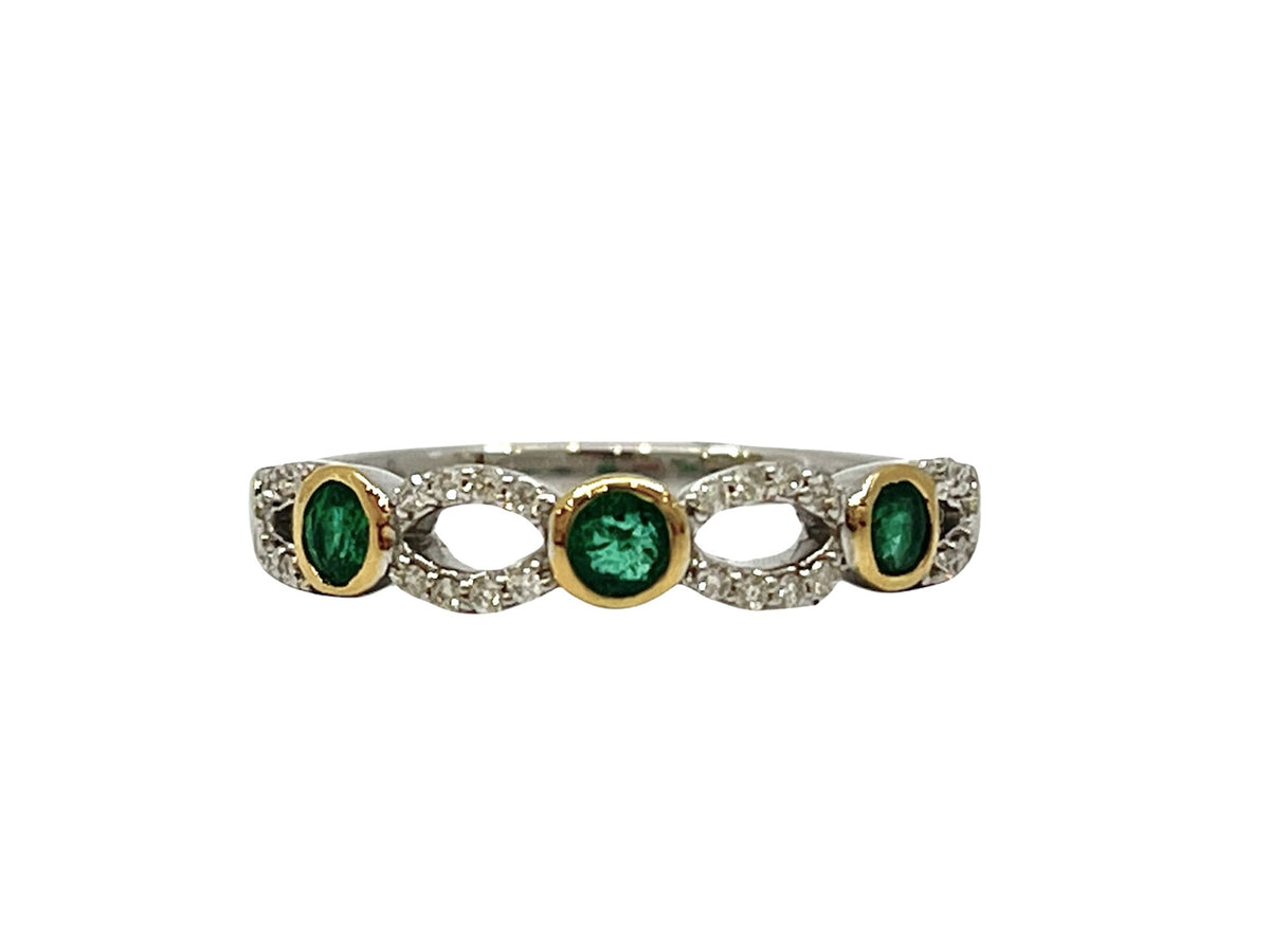 14K 2 Tone Gold 0.25cttw Genuine Emerald and 0.10cttw Diamond Ring, size 7