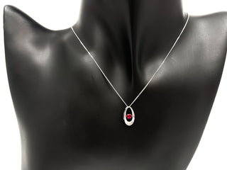 Colgante de oro blanco de 10 quilates con rubí y diamante auténticos de 0,12 quilates, 18"