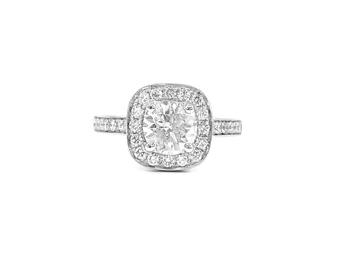 14K White Gold 1.66cttw Diamond Halo Engagement Ring, size 6