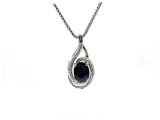 Collar de plata con zafiro ovalado de 0,75 quilates y diamante de 0,03 quilates, 18"