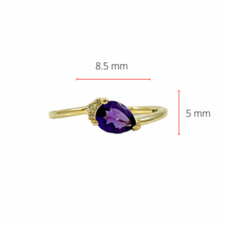 Anillo de oro amarillo de 10 quilates con amatista y diamantes, talla 6