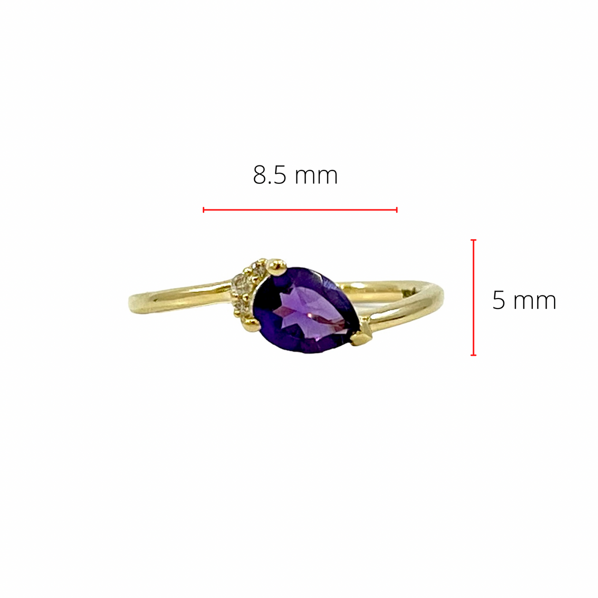 10K Yellow Gold Amethyst and Diamond Ring, size 6