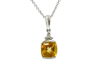 Colgante de oro blanco de 10 quilates con citrino de talla cojín de 1,00 quilates y diamante de 0,007 quilates, 18"