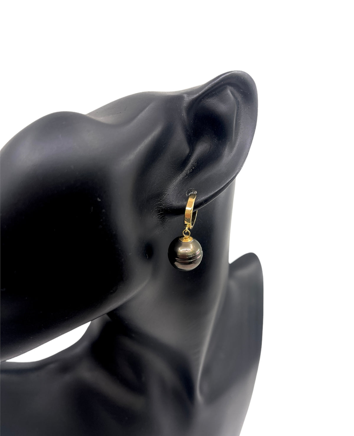 14K Yellow Gold Tahitian Pearl Dangle Earrings with Hoop Closure