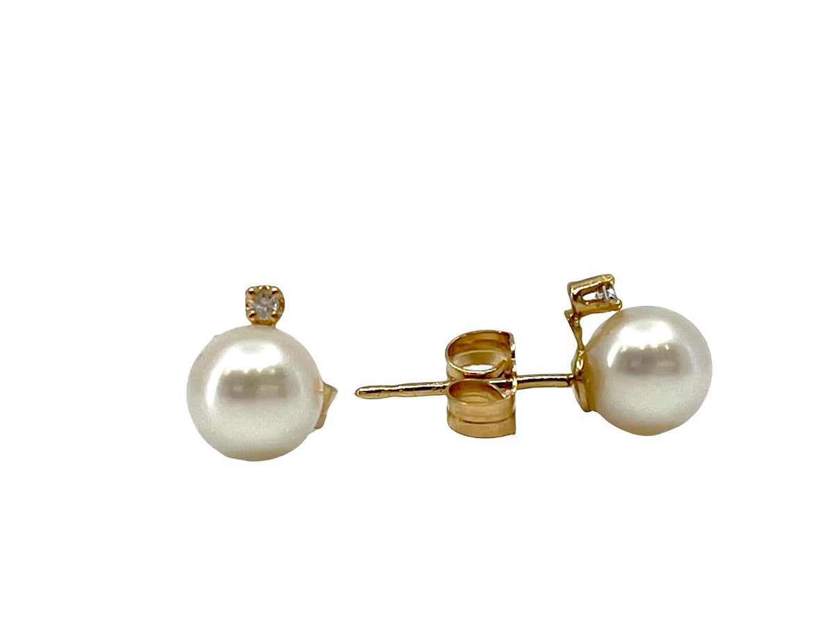 14K Yellow Gold 5.5-6mm Cultured Pearl and 0.02cttw Diamond Earrings with Butterfly Backs