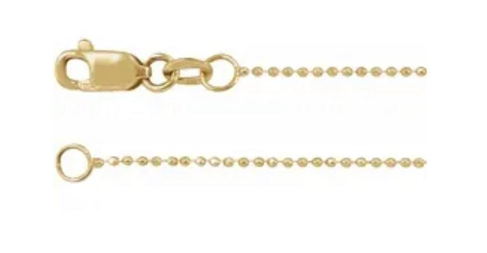 14K Yellow, White or Rose Gold 1mm Diamond-Cut Bead Chain