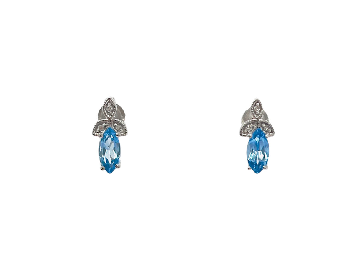 10K White Gold 0.75cttw Genuine Blue Topaz &amp; 0.03cttw Diamond Earrings