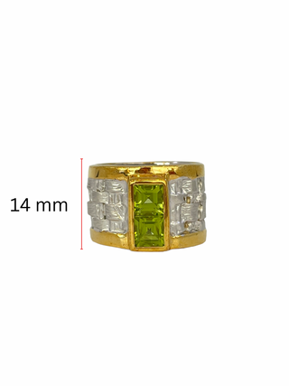 Anillo de peridoto de 1,36 quilates chapado en oro amarillo de 18 quilates y plata de ley, tamaño 7 