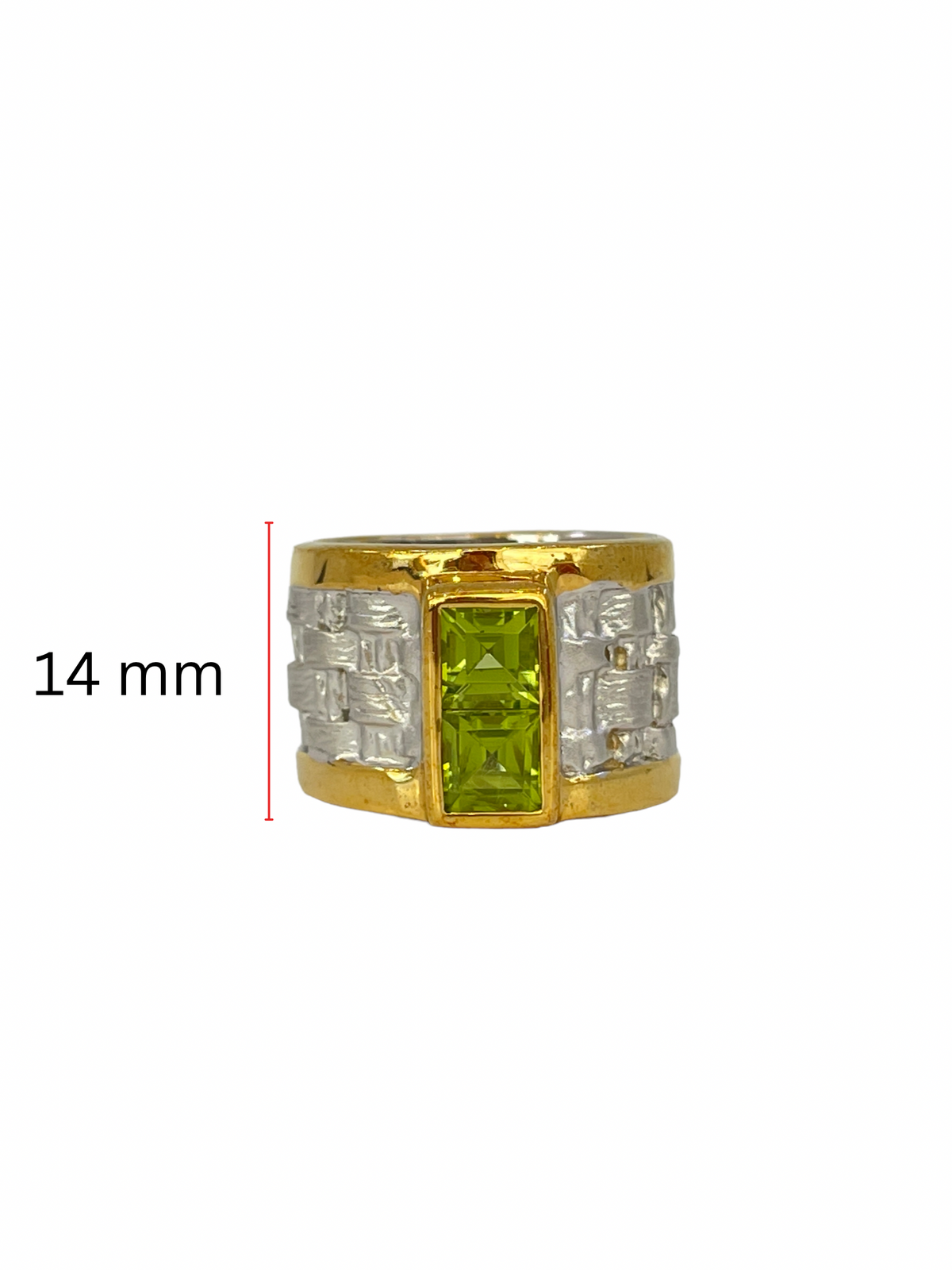 Anillo de peridoto de 1,36 quilates chapado en oro amarillo de 18 quilates y plata de ley, tamaño 7 