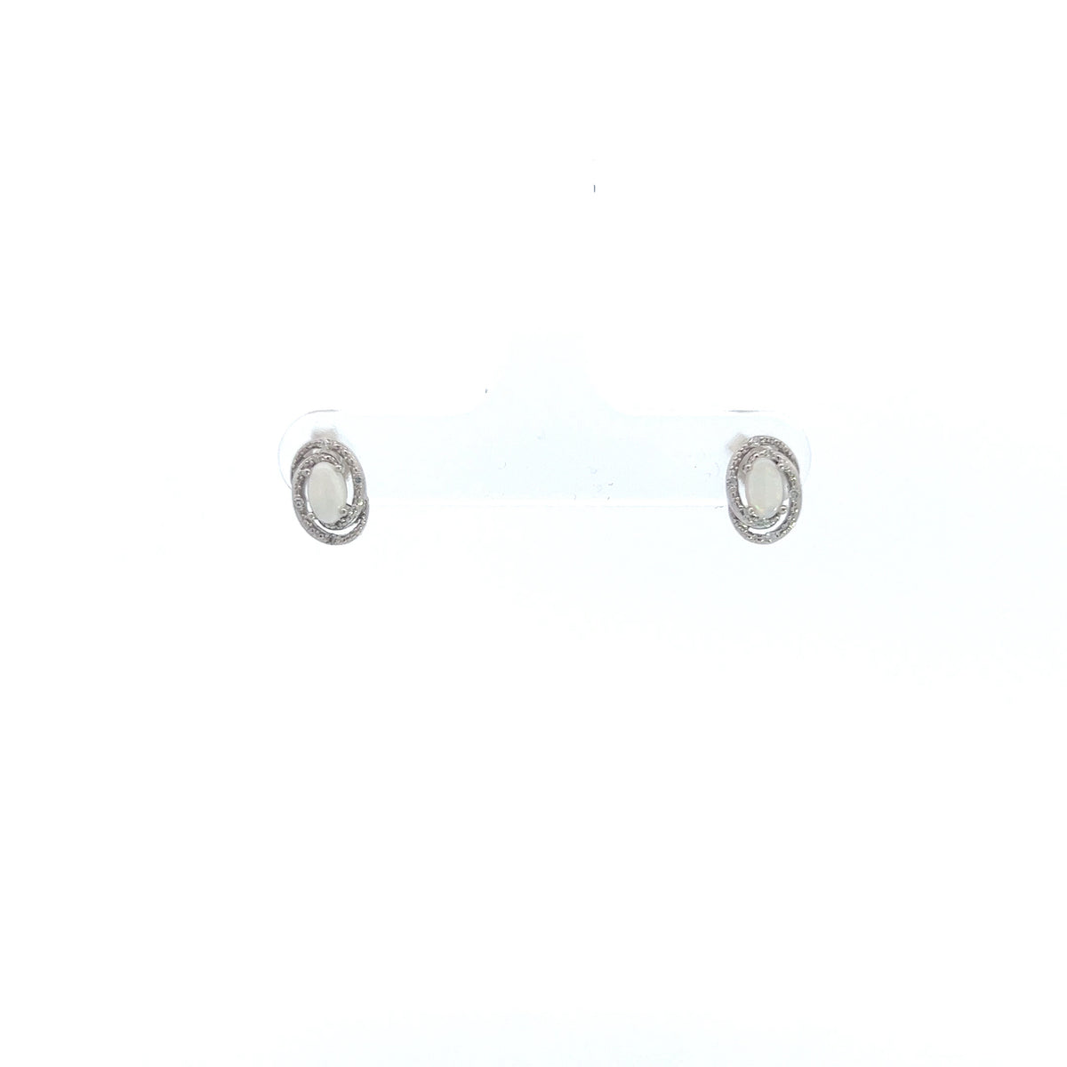 925 Sterling Silver 5 x 3mm Opal and 0.036cttw Diamond Stud Earrings with Butterfly Backs - 6mm x 9mm