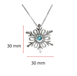 Colgante de plata de ley 925 con topacio azul de 3,5 mm y diamante de 0,018 quilates en forma de pulso de copo de nieve - 18"