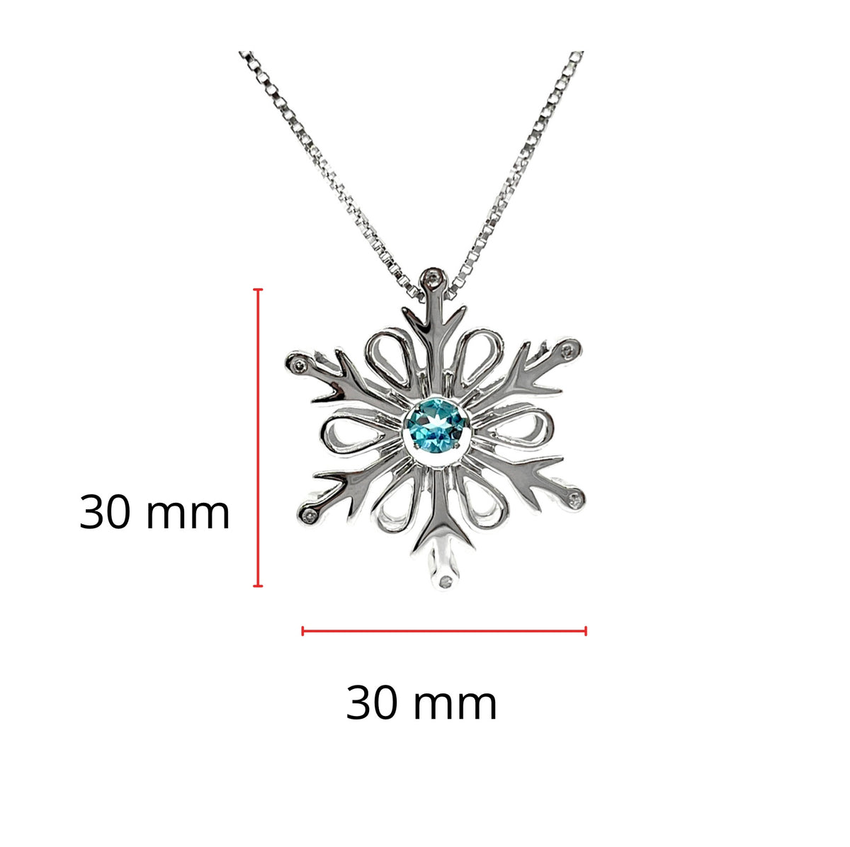 925 Sterling Silver 3.5mm Blue Topaz and 0.018cttw Diamond Snowflake Pulse Pendant - 18&quot;