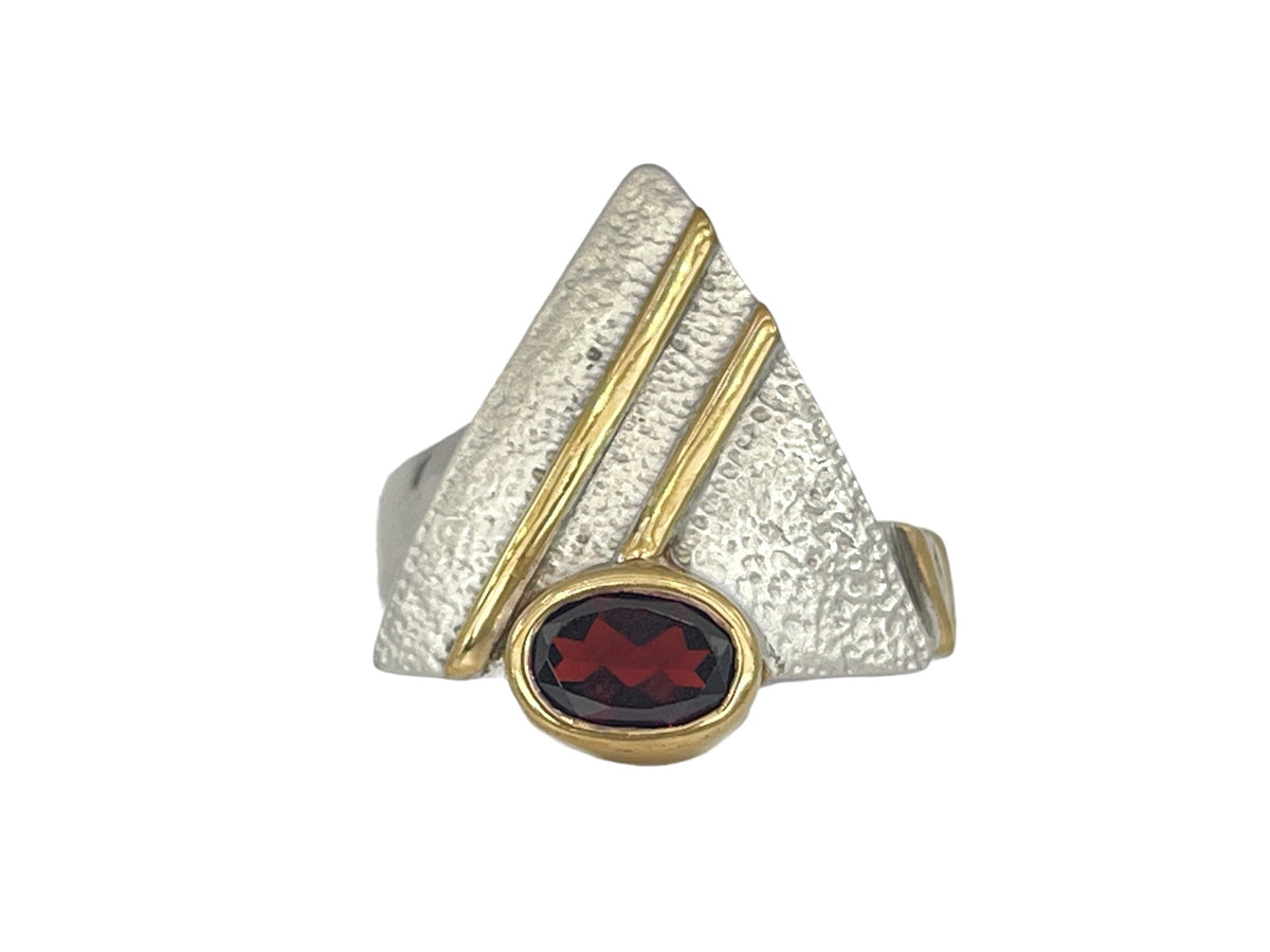 Sterling Silver &amp; 18K Yellow Gold Plated Garnet Ring, size 7.5