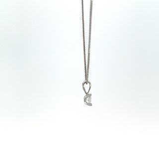 10K White Gold 0.04 cttw Diamond Solitaire Mezza Luna Pendant, 18"