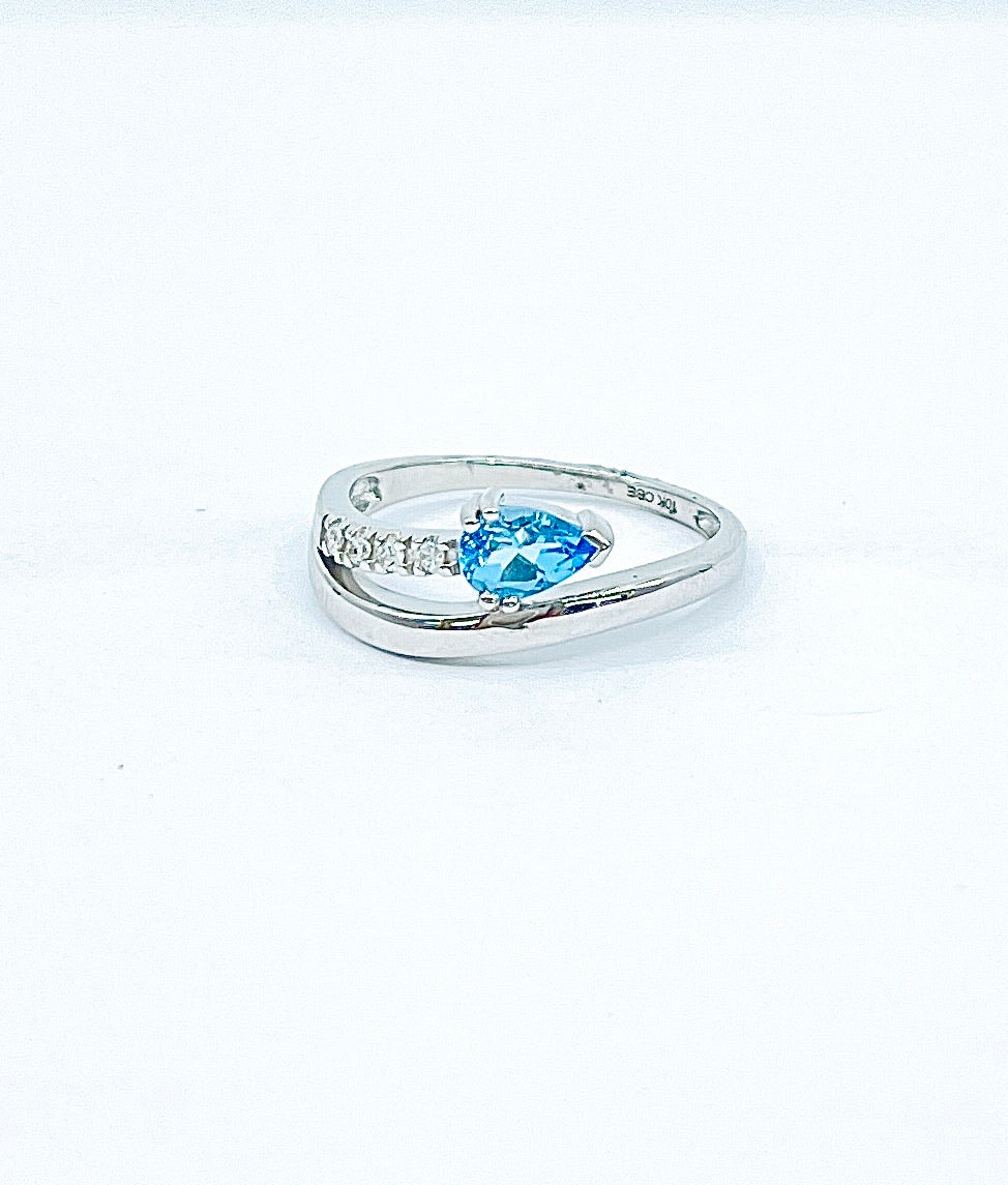 Genuine Blue Topaz &amp; Diamond Ring
