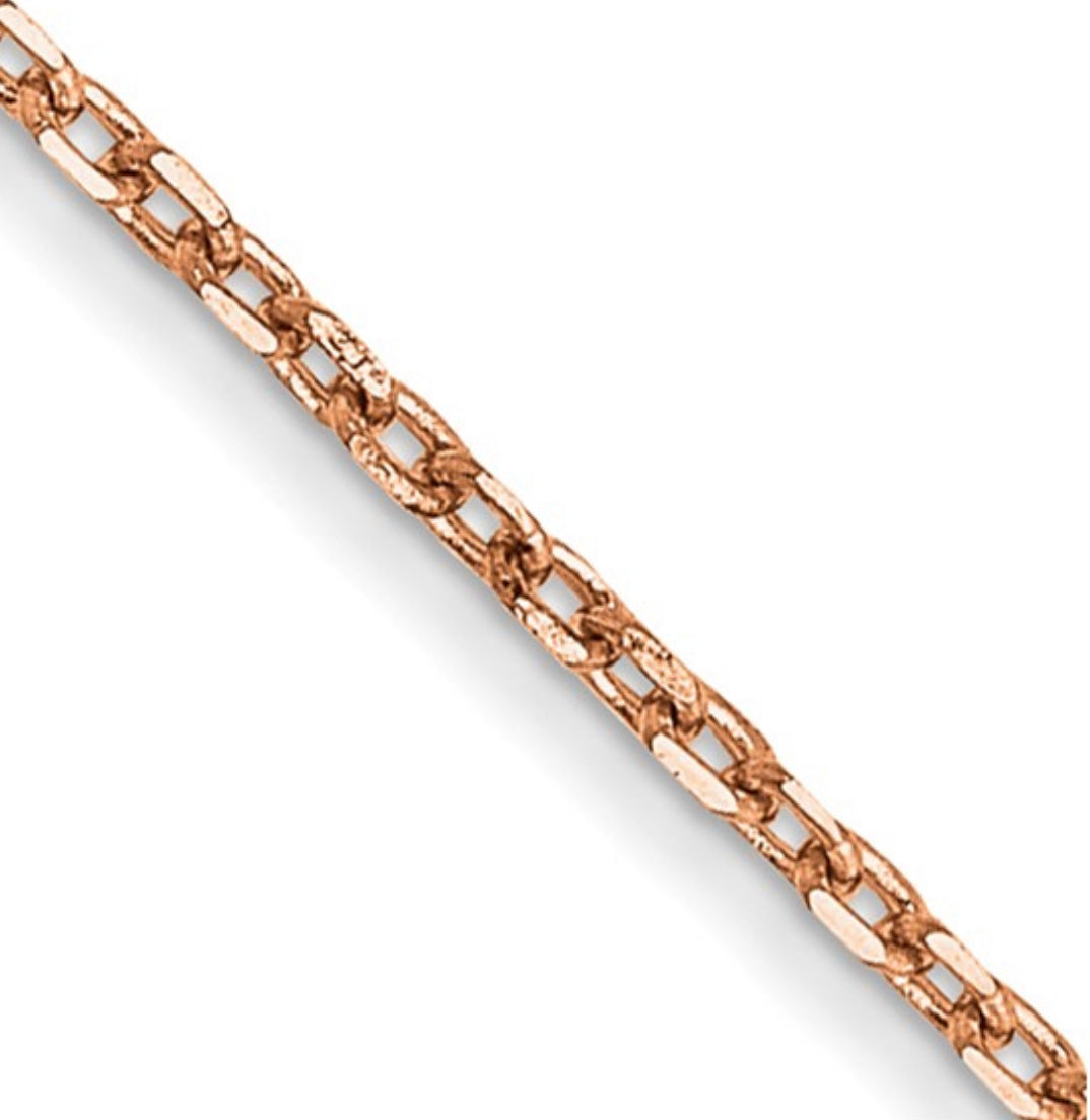 Cadena tipo cable de oro rosa de 14 quilates con talla de diamante y cierre de mosquetón - 1,65 mm - varias longitudes