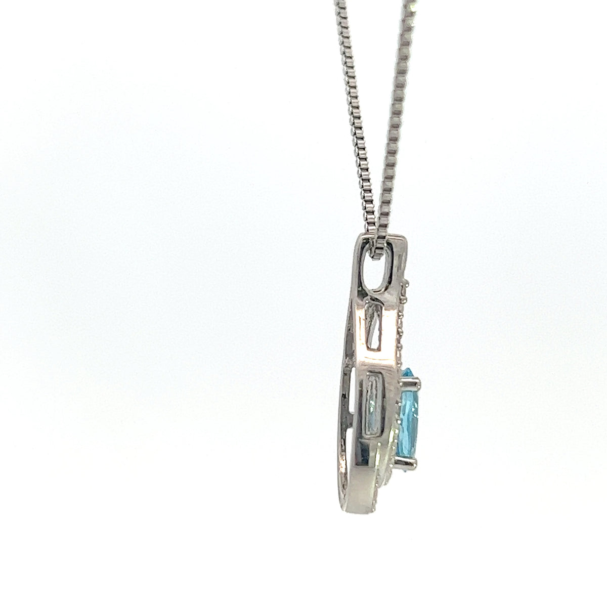 925 Sterling Silver 7 x 5mm Blue Topaz and 0.03cttw Diamond Necklace