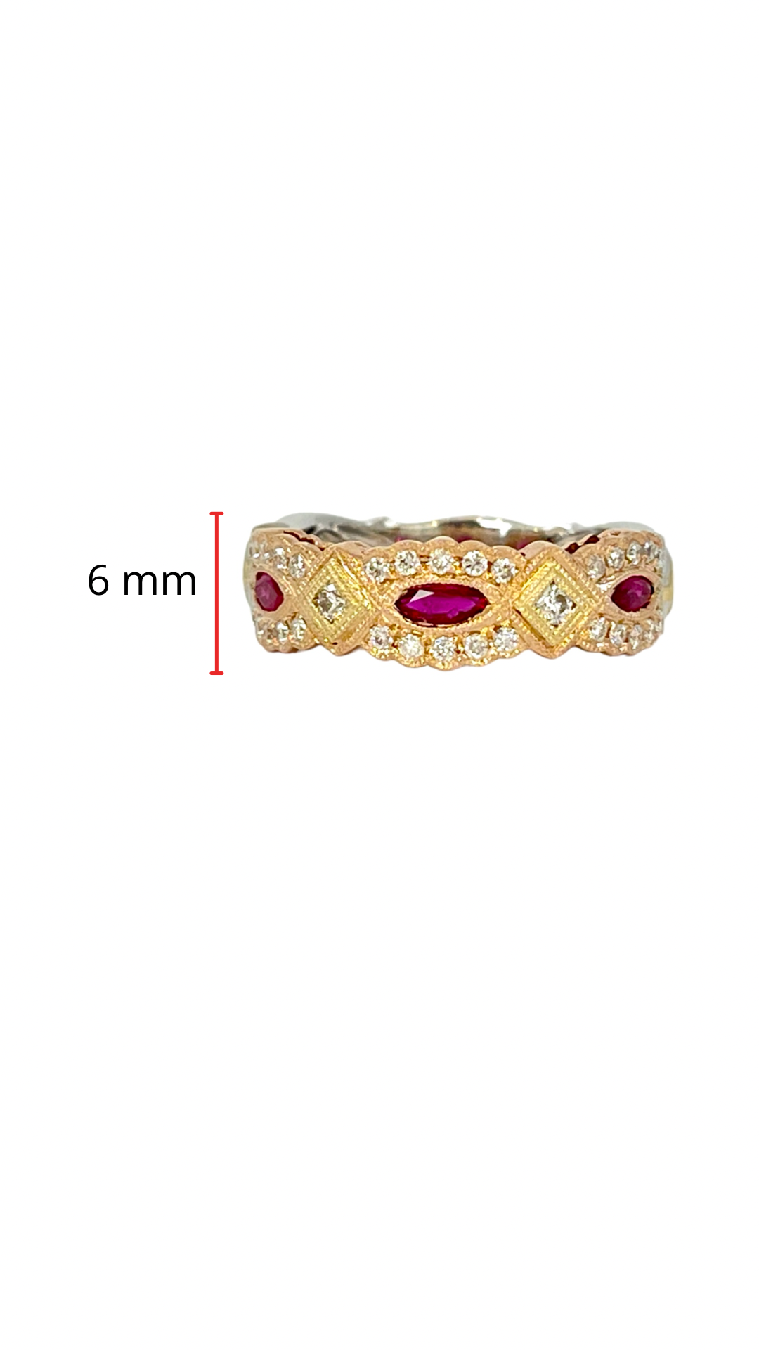 Anillo de oro tricolor de 14 quilates con rubí de 0,35 quilates y diamante de 0,28 quilates - Talla 7