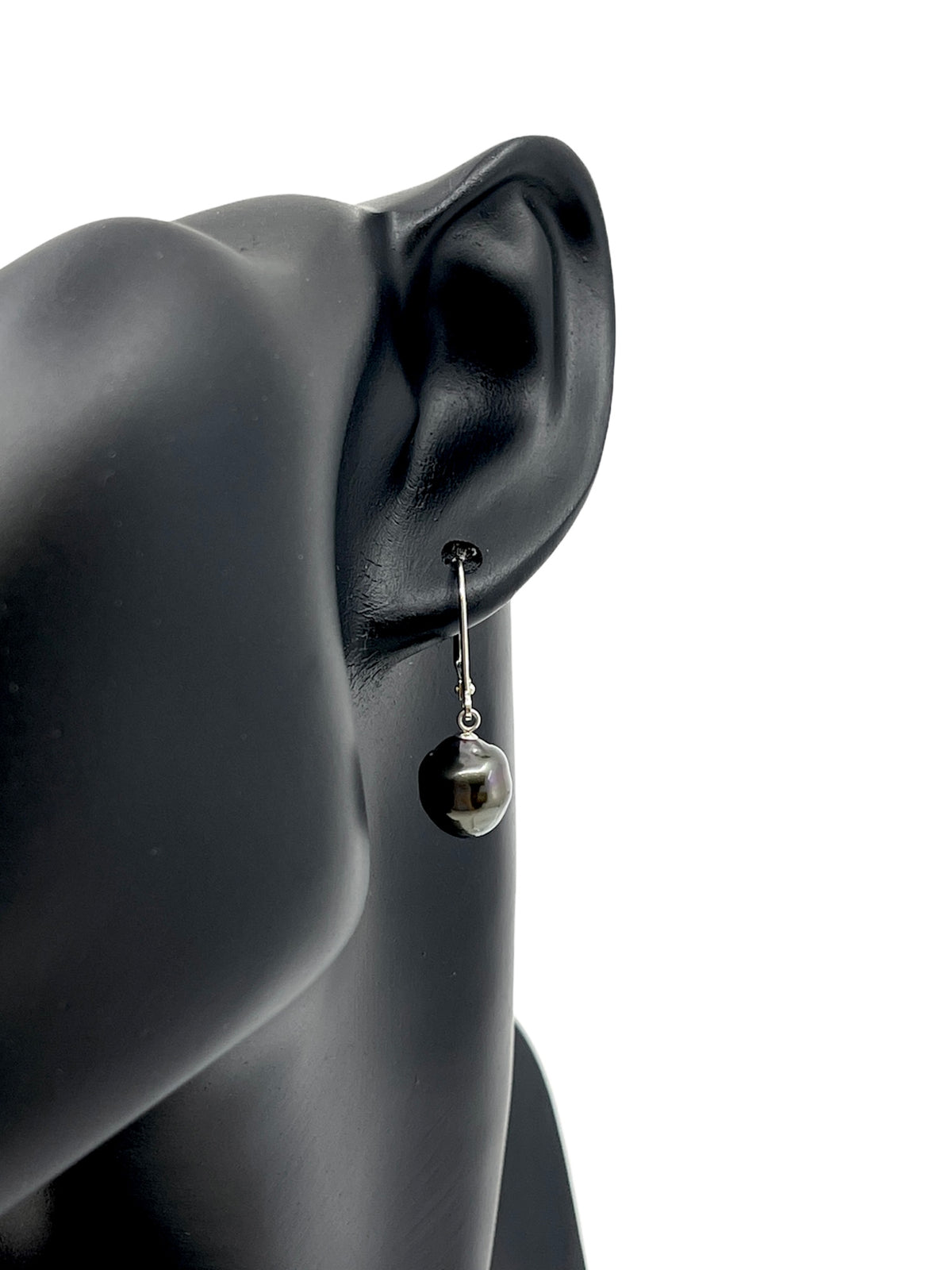 14K White Gold Tahitian Pearl Earrings with Lever Backs