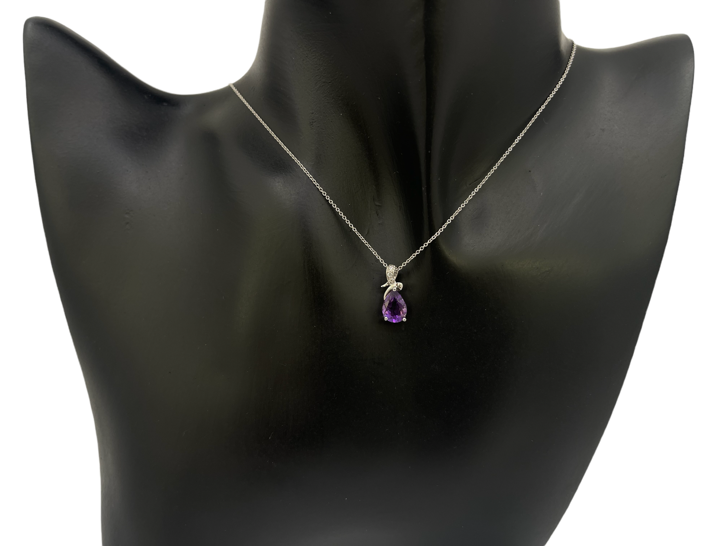 10K White Gold Amethyst and Diamond Necklace, 18"