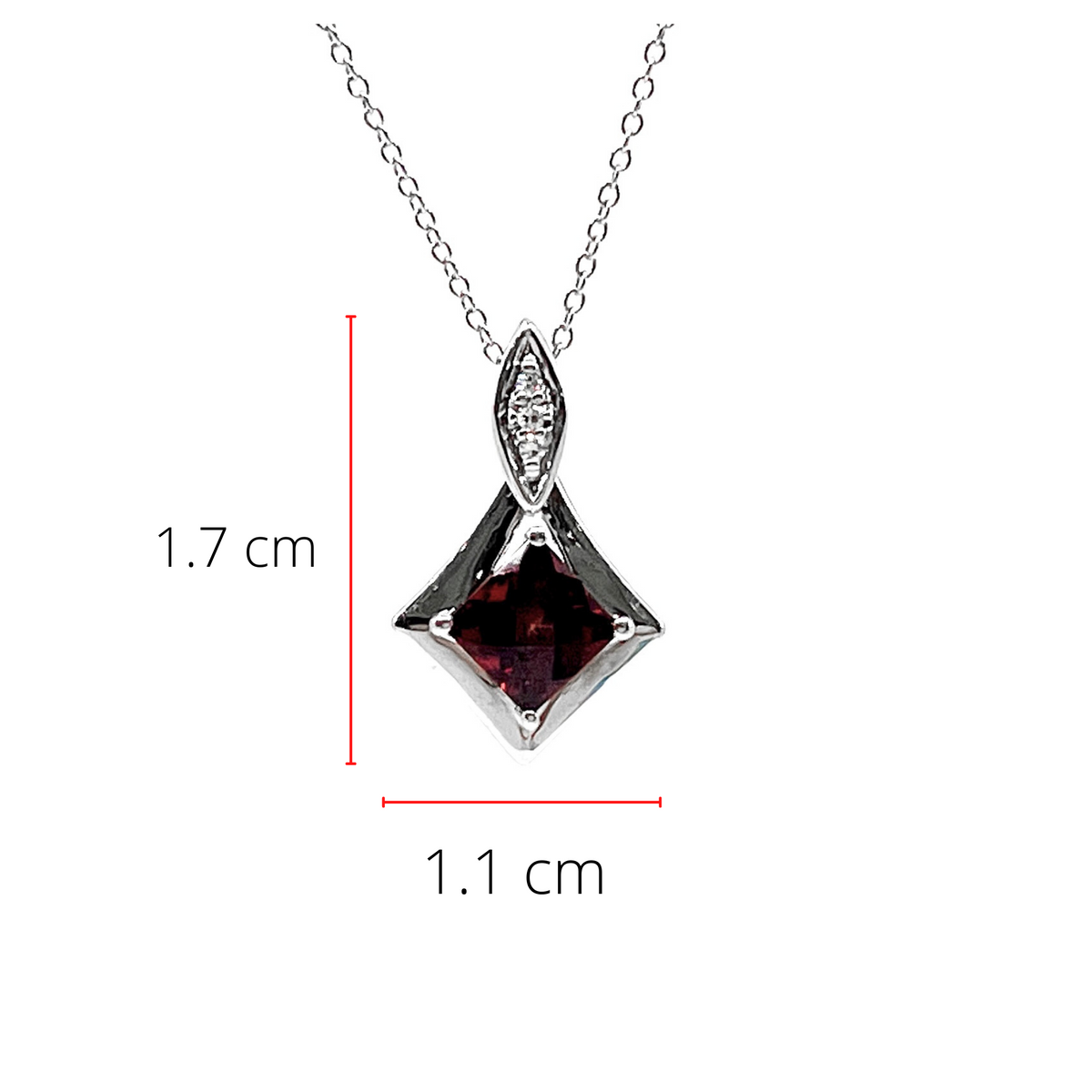 10K White Gold Garnet and Diamond Necklace, 18&quot;