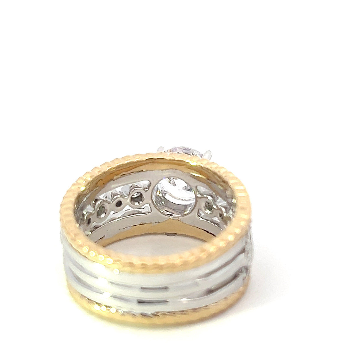 14K White &amp; Yellow Round Brilliant Cut Diamond Ring