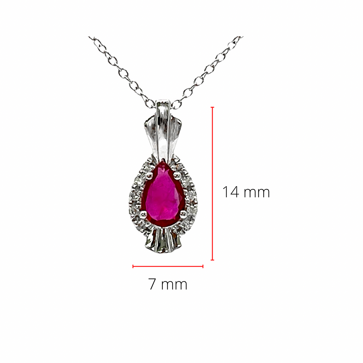 10K White Gold Ruby and Diamond Pendant, 18&quot;