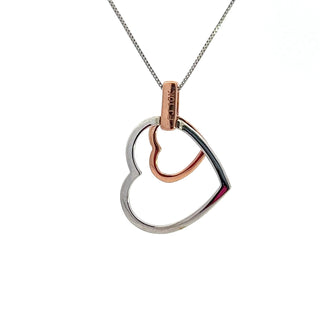 Colgante en forma de corazón con diamantes de 0,015 quilates en oro blanco y rosa de 10 quilates, 18"
