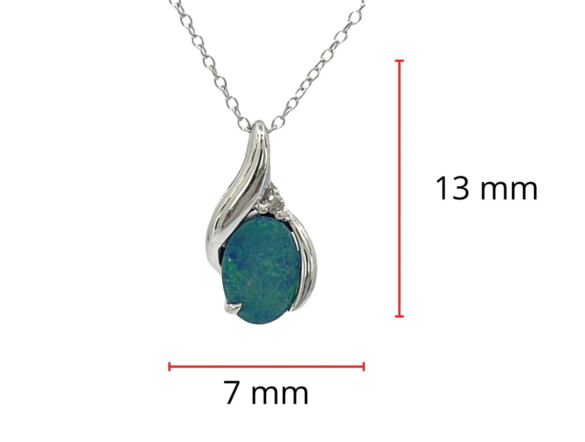 10K White Gold 5mm x 7mm Australian Opal Doublet and 0.01cttw Diamond Necklace - 18 Inches