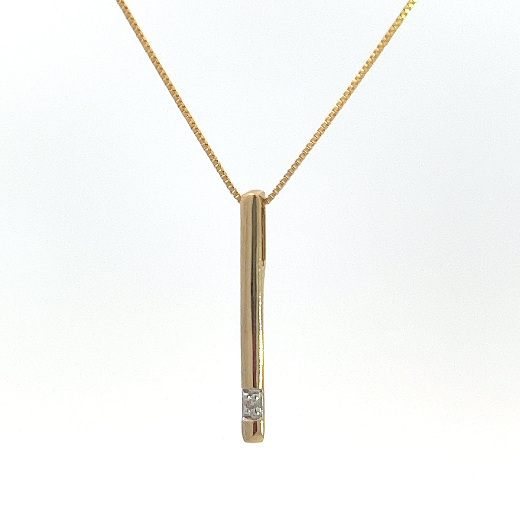 10K Yellow Gold 0.008cttw  Diamond  Bar Pendant, 18"