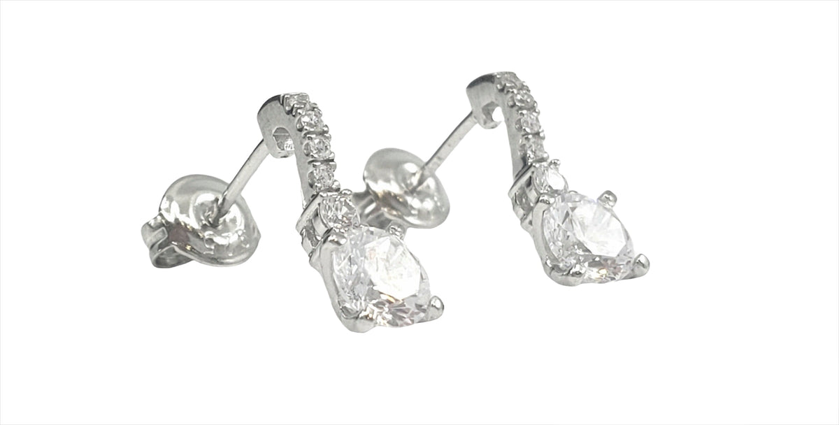 925 Sterling Silver 5.5mm Cubic Zirconia Earrings - 14.5mm x 5.5mm