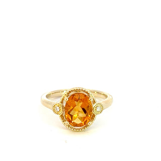 Anillo de oro amarillo de 10 quilates con citrino y diamantes - Talla 7