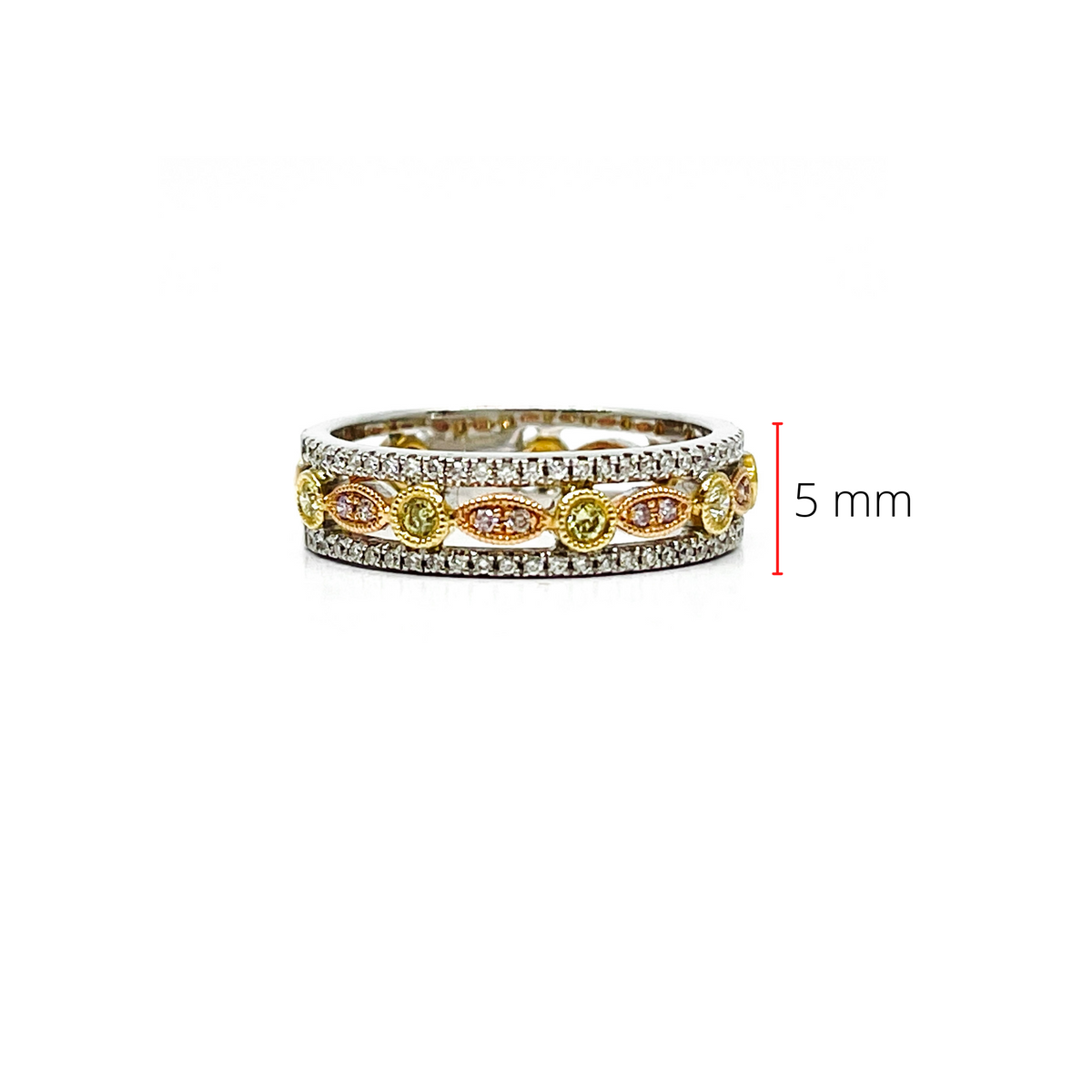 14K White Gold 0.31cttw Yellow, Pink and White Diamond Ring - Size 6.5
