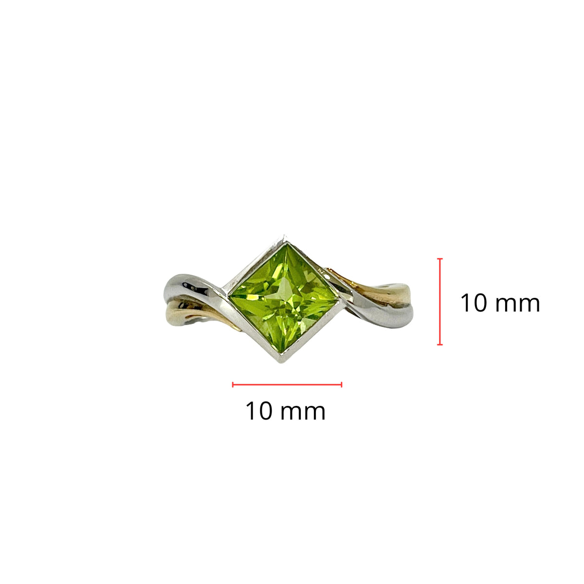 10K 2 Tone Peridot and Diamond Ring