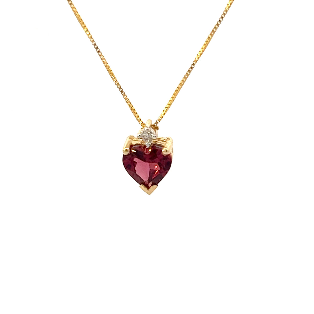 10K Yellow Gold Garnet and Diamond Heart Pendant, 18&quot;