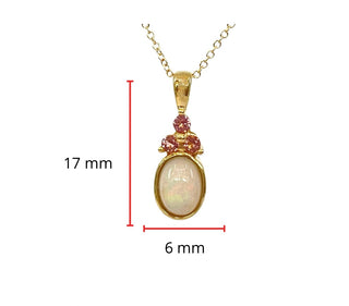 Colgante de oro amarillo de 10 quilates con ópalo de talla ovalada de 7x5 mm y turmalina rosa de talla redonda - 18 pulgadas