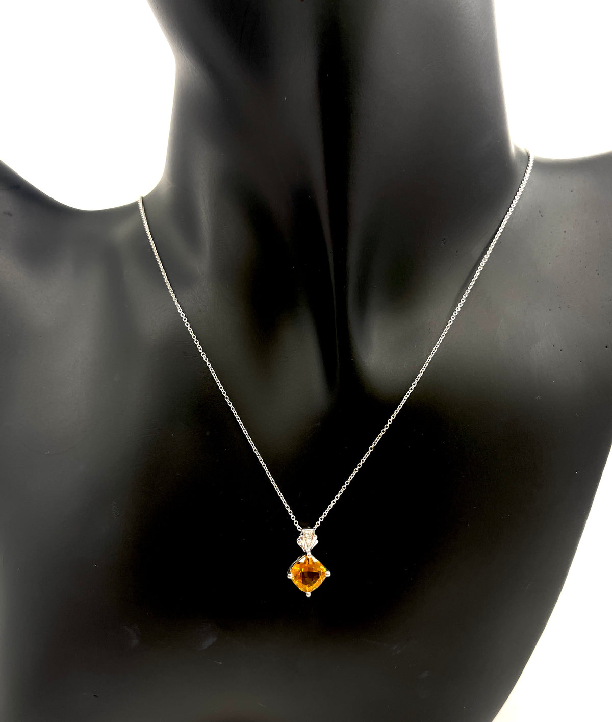 10K White Gold Citrine and Diamond Necklace, 18&quot;