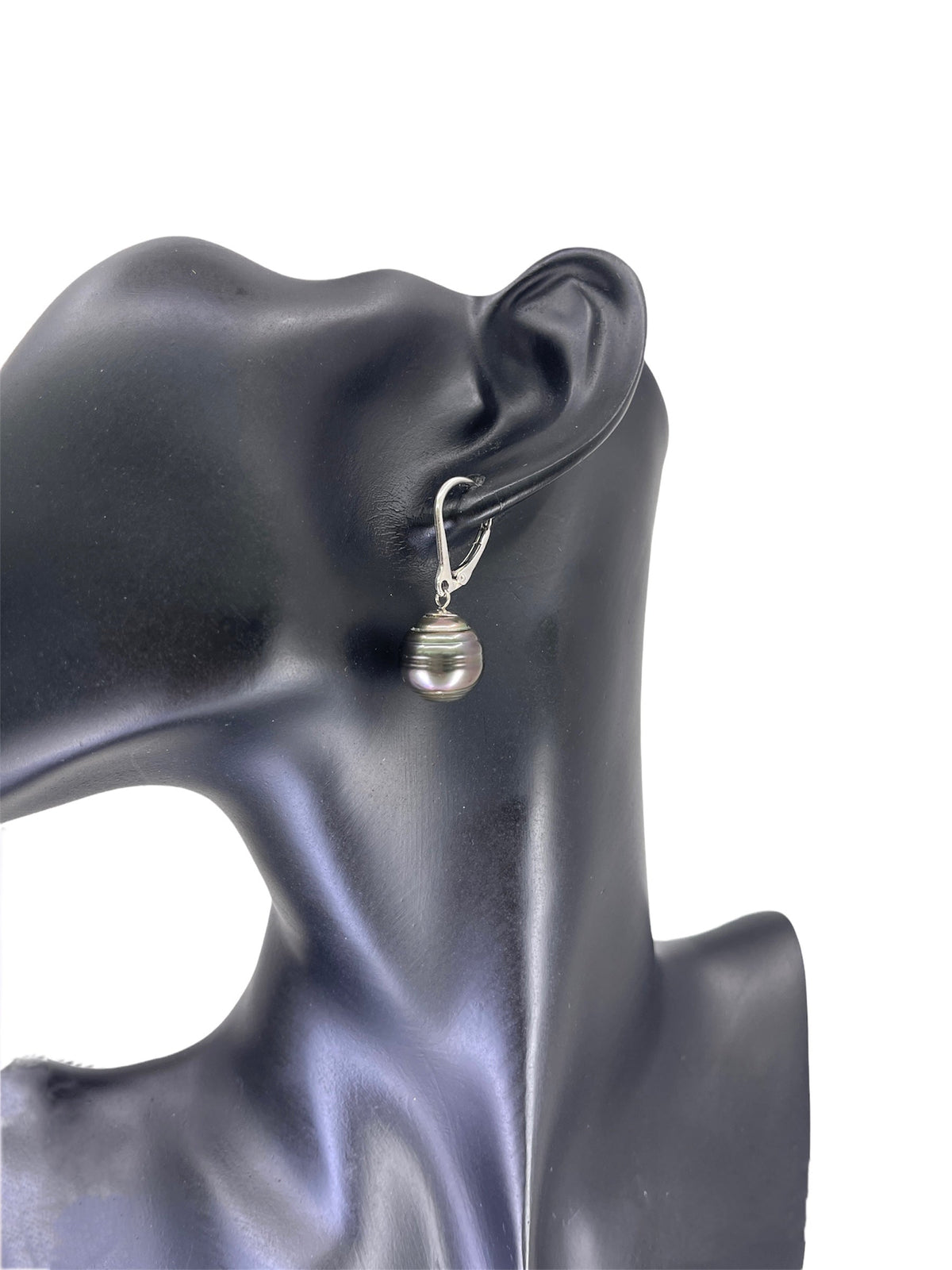 14K White Gold 12mm Tahitian Pearl Dangle Earrings with Lever Back Closure
