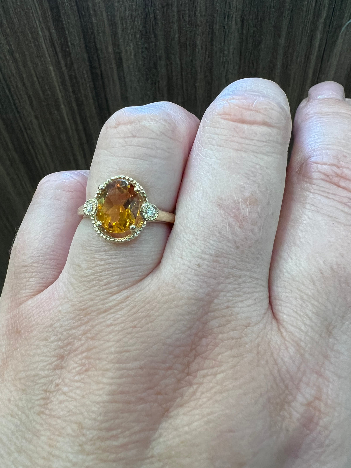 10K Yellow Gold  Citrine and Diamond Ring - Size 7