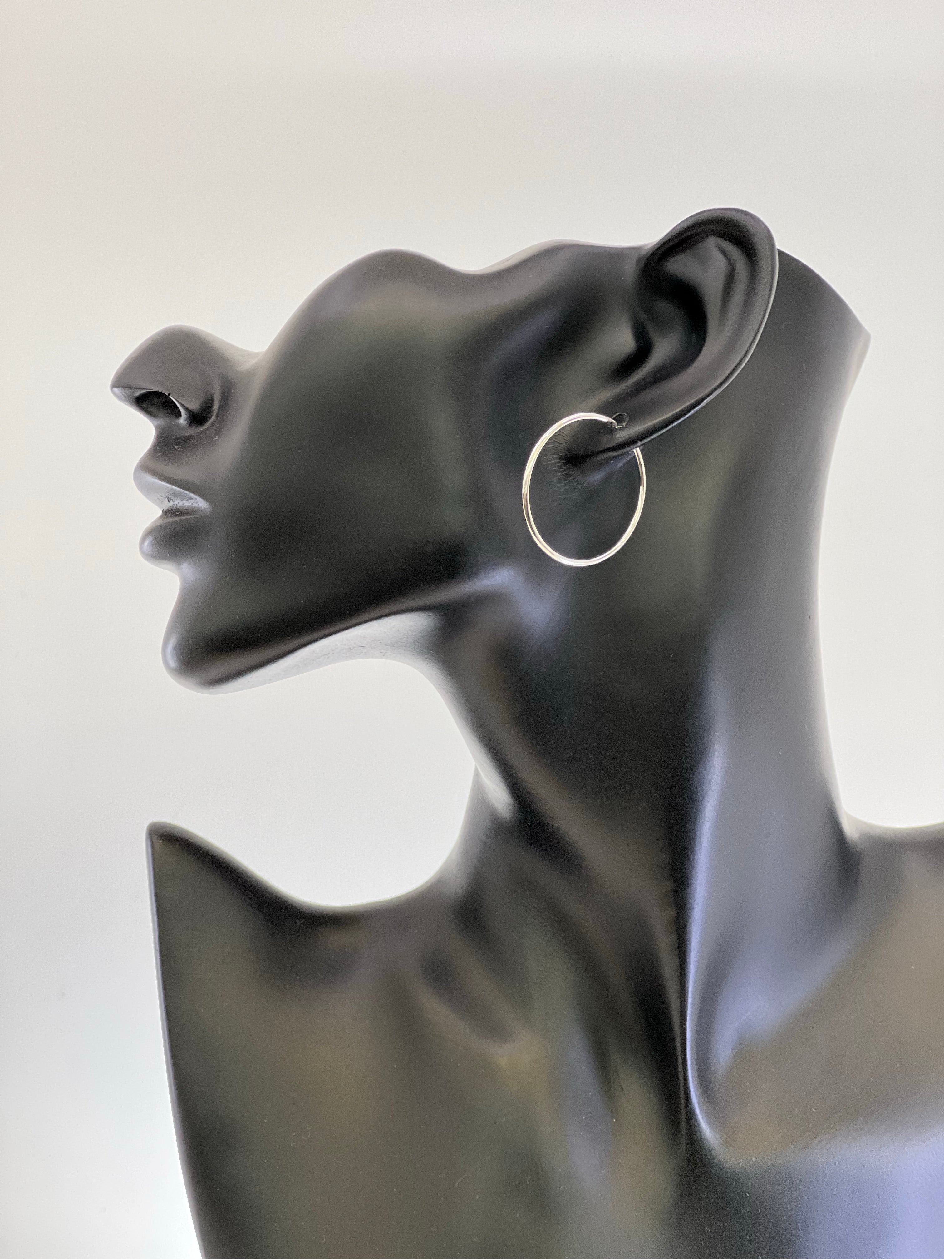 10K White Gold 30mm Sleeper/Keeper/Hoop Earrings