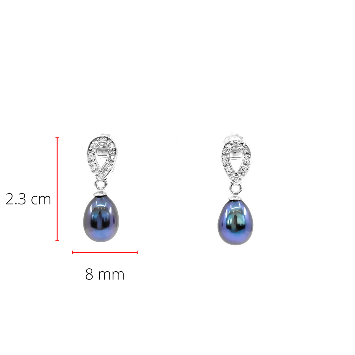 Fresh Water Black Pearl Silver &amp; Cubic Zirconia Earrings