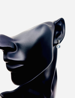 Pendientes de halo de color blanco y aguamarina con circonita cúbica de plata 925