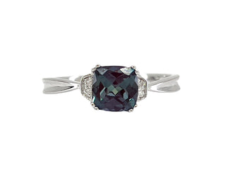 10K White Gold 1.00cttw Created Alexandrite and 0.02cttw Diamond Ring, size 7