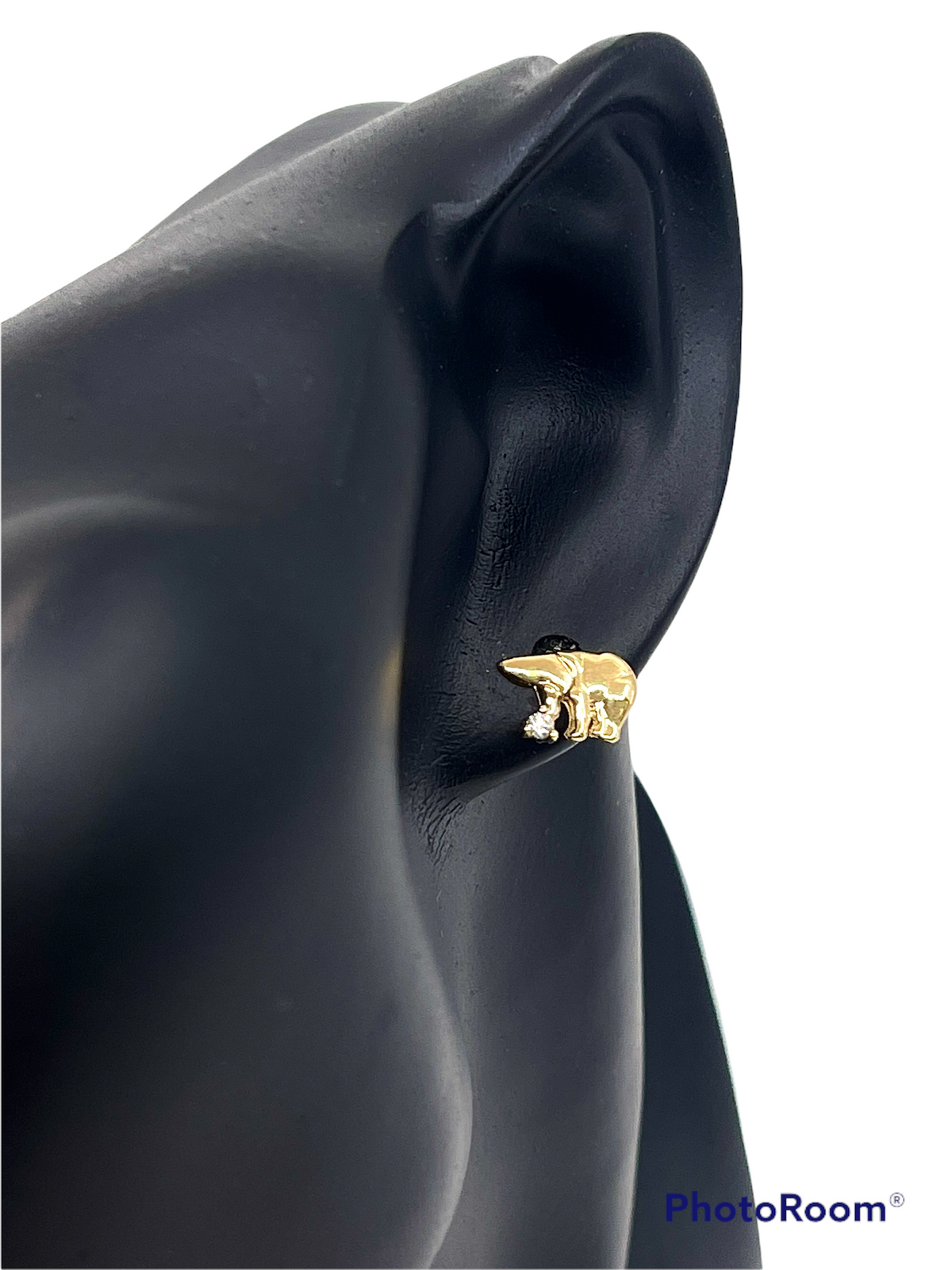 14K Yellow Gold 0.06cttw Diamond Ice Bear Earrings with Butterfly Backs - 11mm x 7mm