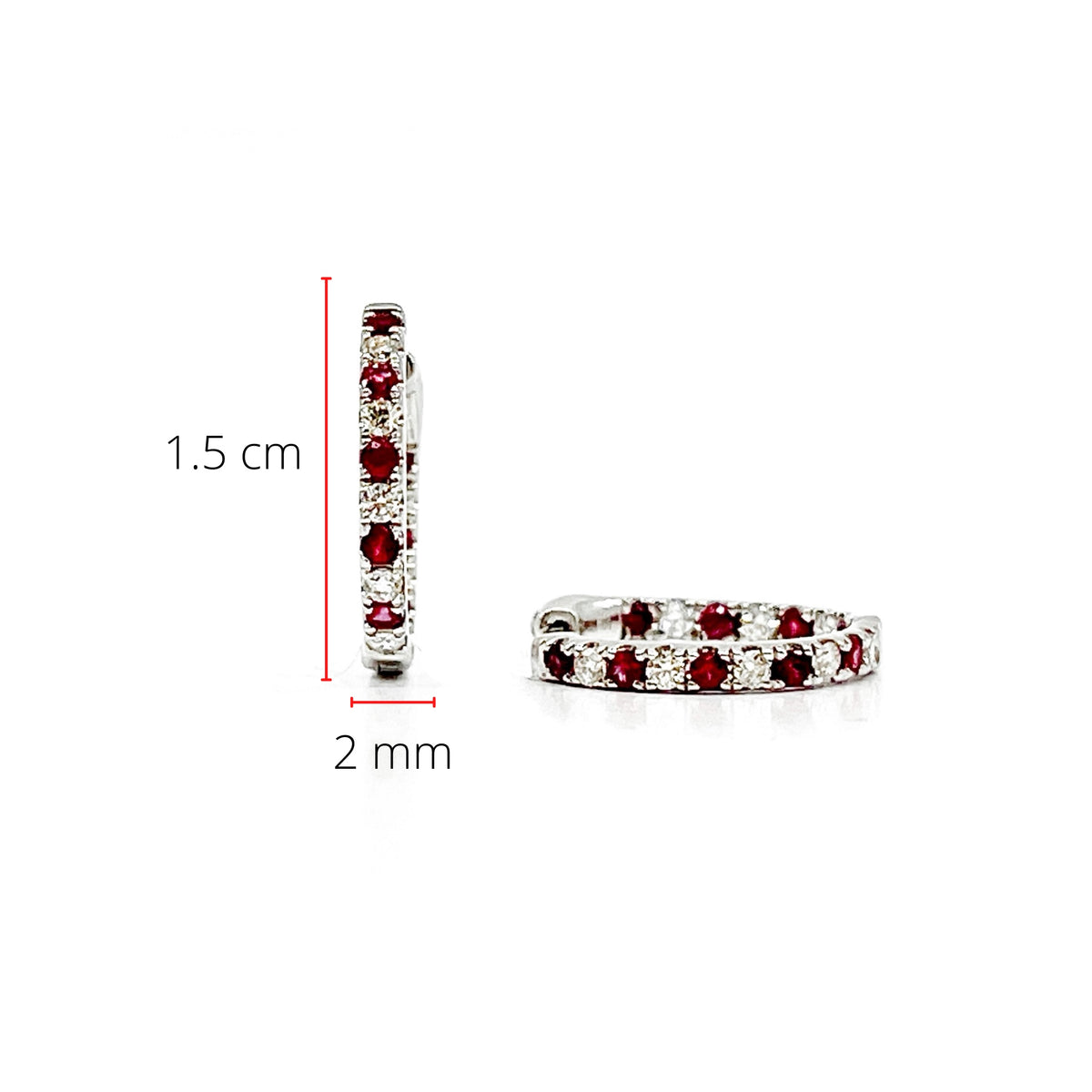 14K White Gold 0.39cttw Genuine Rubies and 0.25cttw Diamond Earrings - 15mm