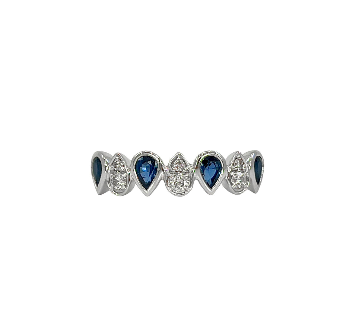 10K White Gold 0.70cttw Sapphire and 0.14cttw Diamond Pear Cut Ring - Size 7