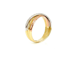 10K Tri - Tone White, Yellow & Rose Gold 0.15cttw Diamond Ring, size 6.5