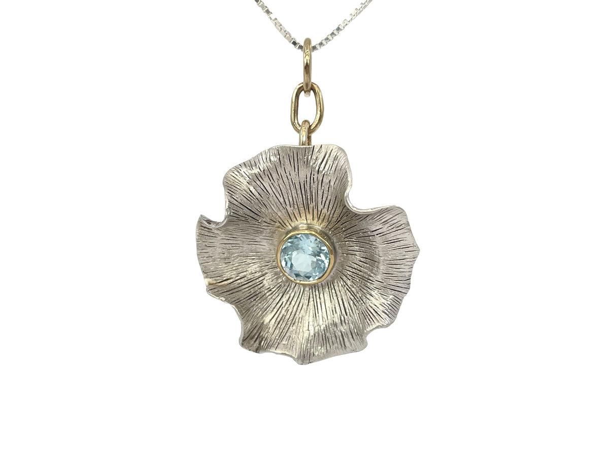 Sterling Silver &amp; 18K Yellow Gold Plated Blue Topaz Pendant, 18&quot;